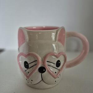 Cute French Bulldog Handpainted Frenchie Hearts Large Pink and White Mug